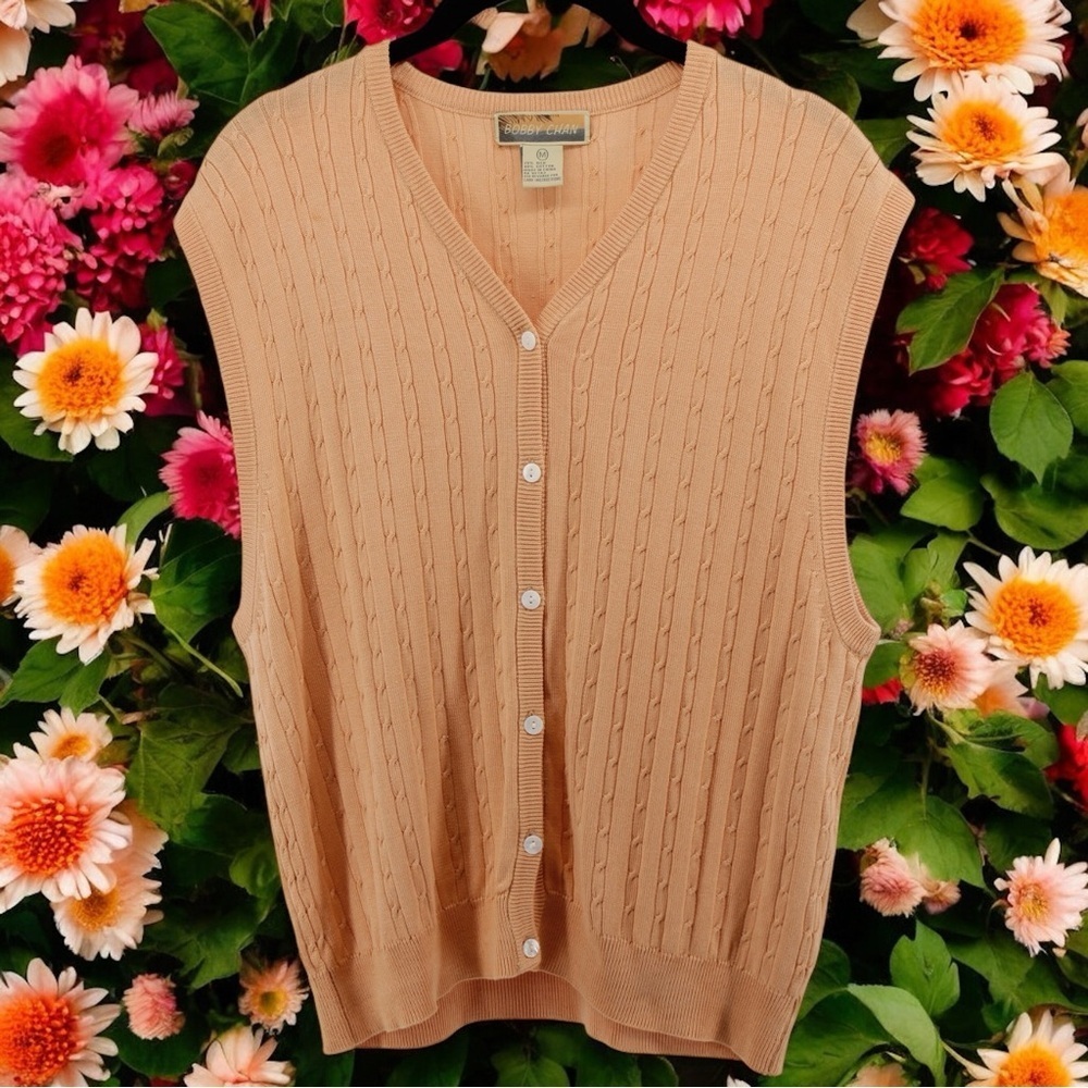 Vintage‎ Y2K Bobby Chan Creamsicle Silk Blend Sweater Vest Old Money Size M